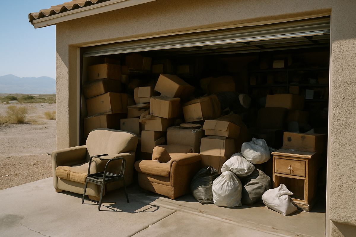 Cluttered garage packed with belongings