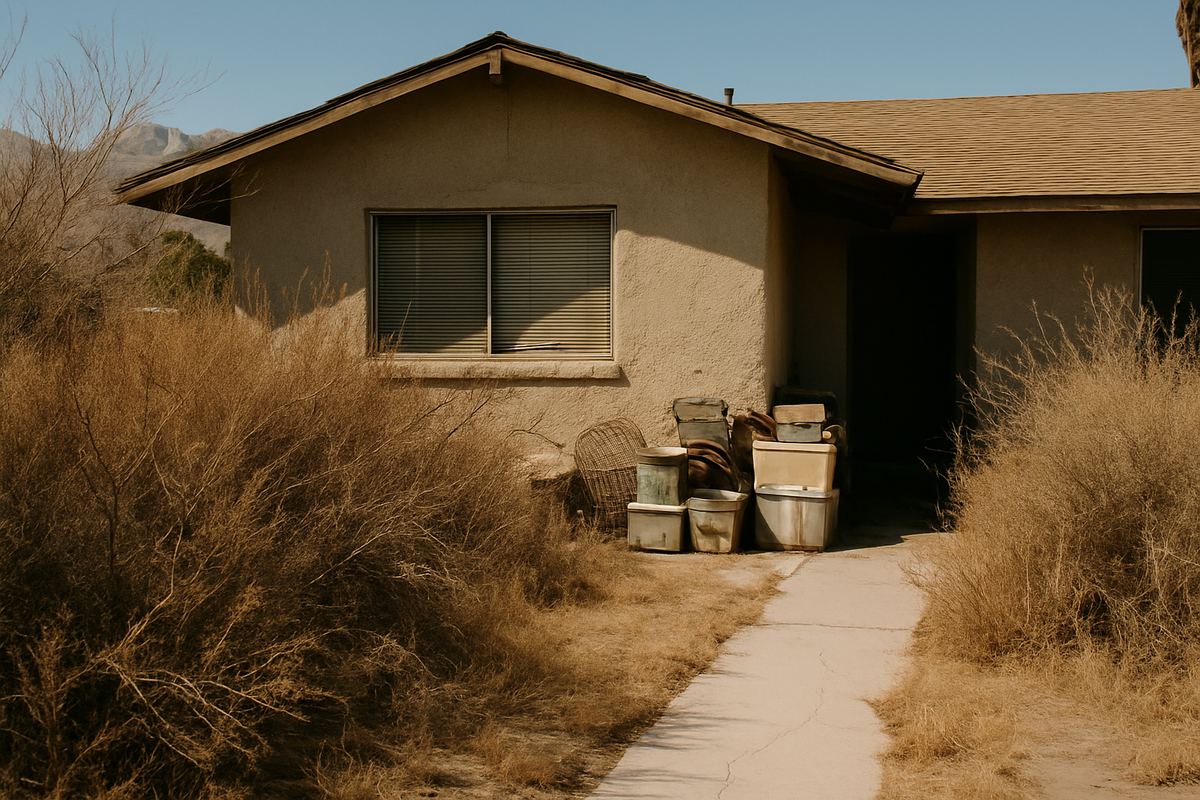 Overgrown yard at a Las Vegas hoarder house