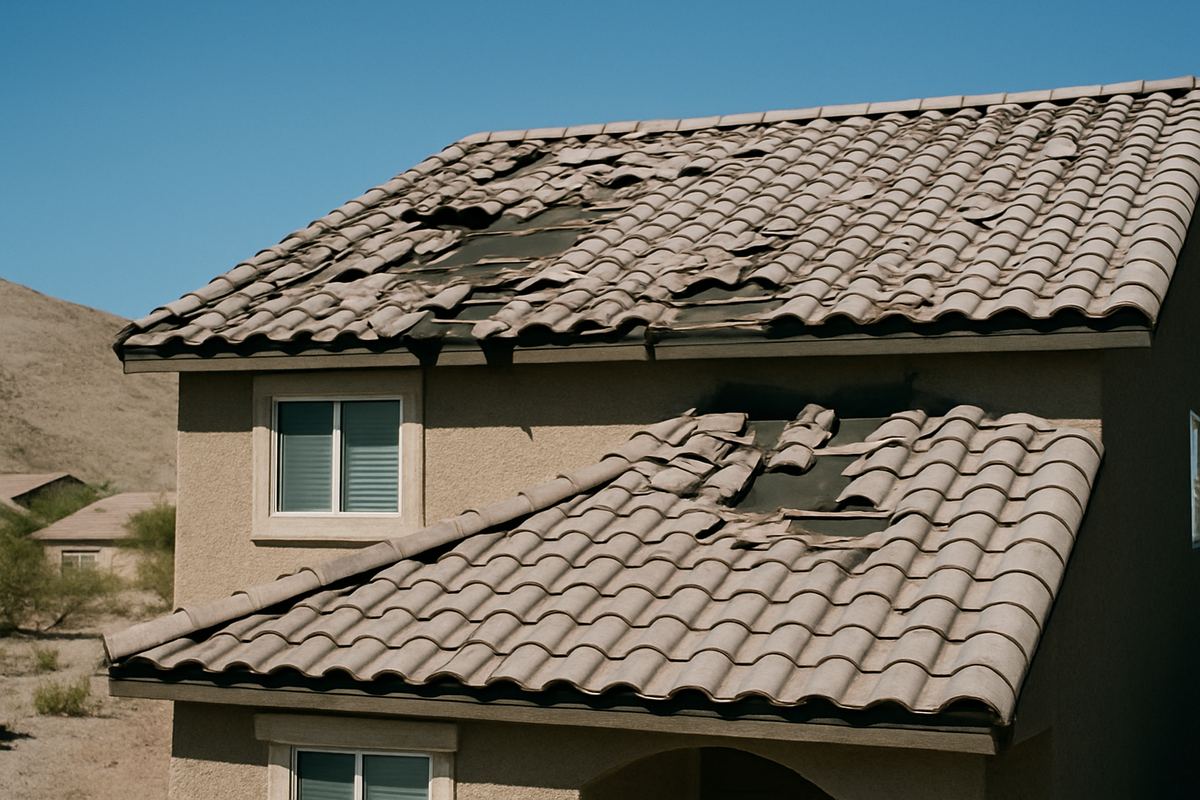 Cracked concrete roof tiles on a Las Vegas house