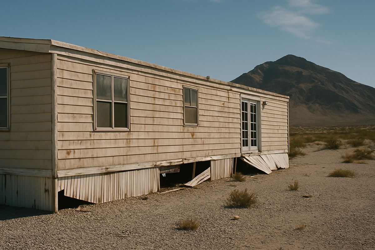 Weathered manufactured home on the east side of the Las Vegas Valley