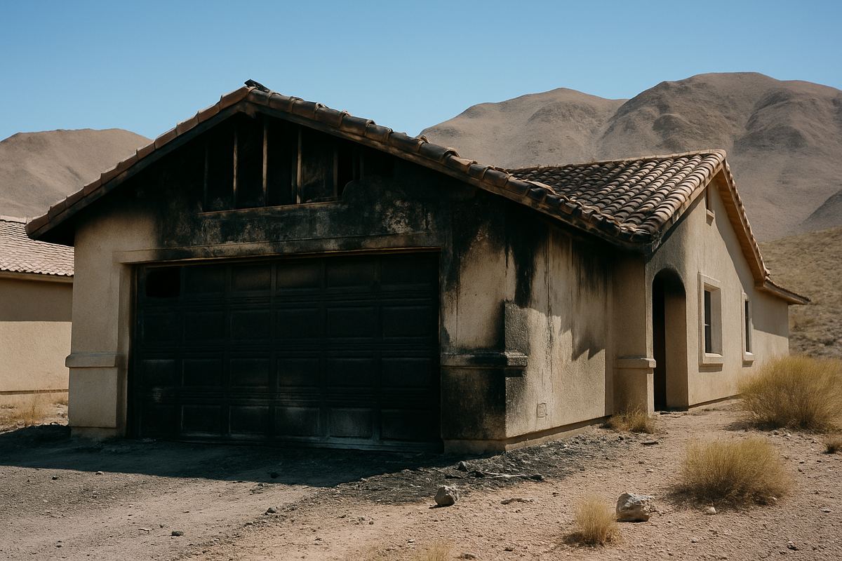 Fire-scorched eaves on a Henderson tract home