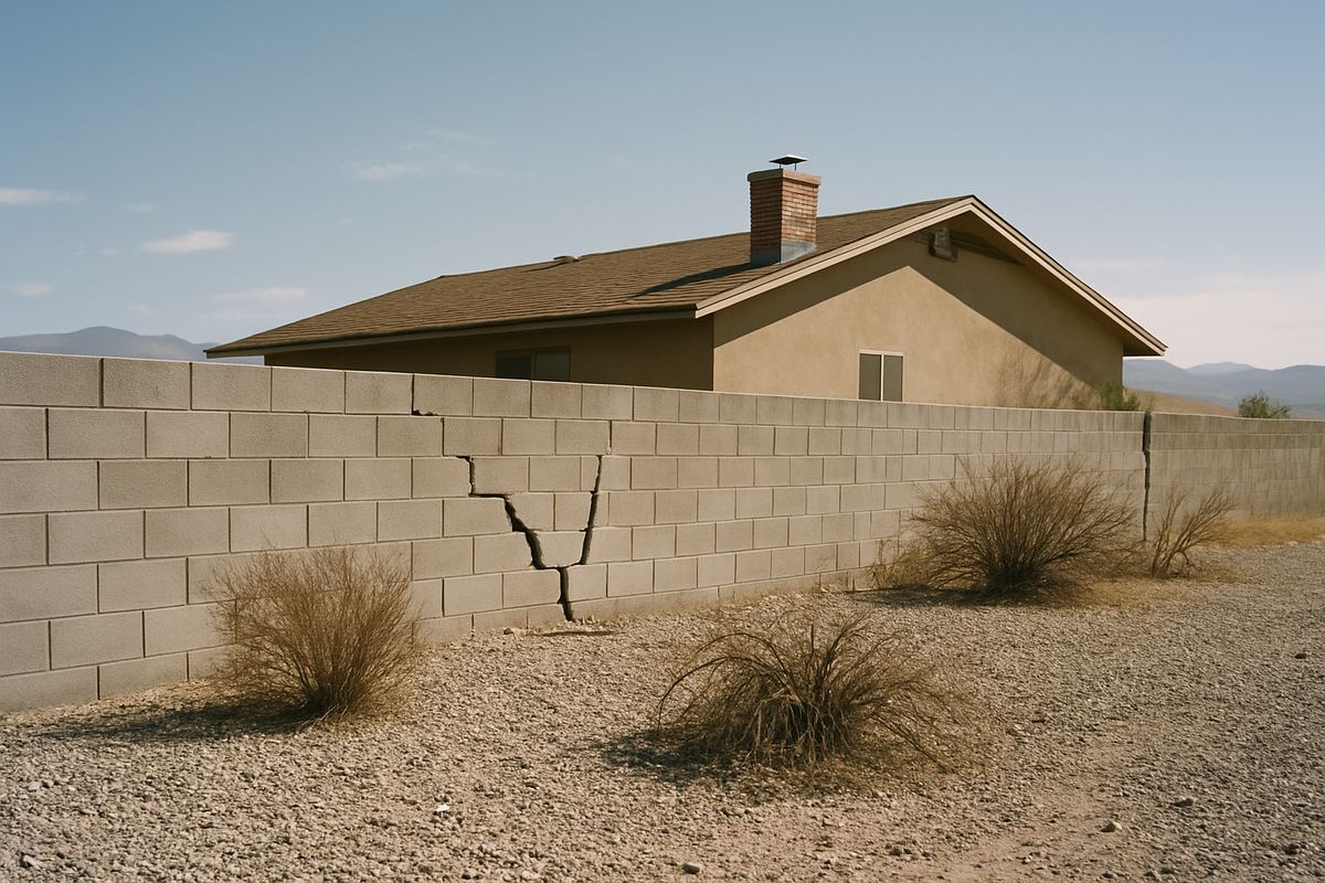 Cracked block wall behind an older North Las Vegas house