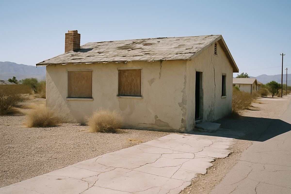 Aging stucco house with a cracked driveway in the Las Vegas Valley