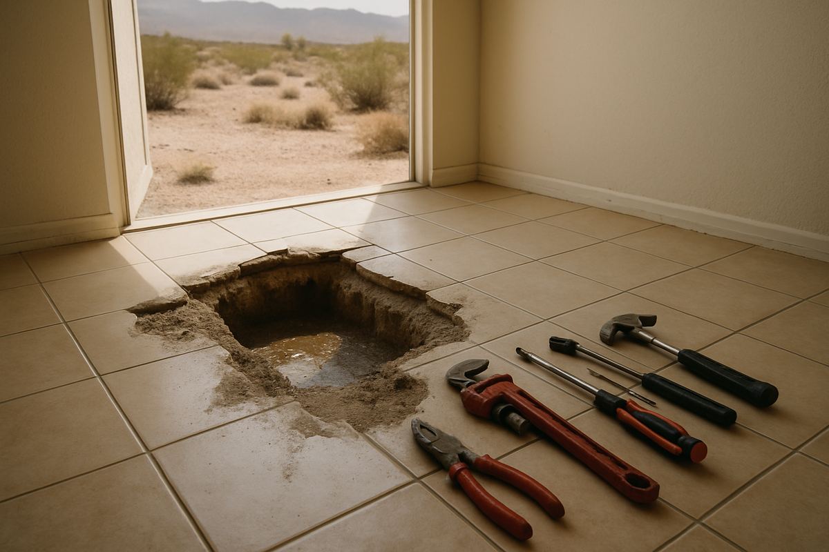 Opened concrete slab where a leak was found